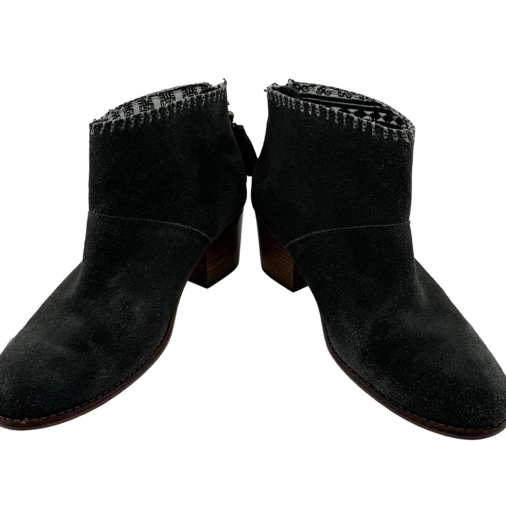 Toms Womens Dark Grey Suede Ankle Boots Tassel Zip Up Block Heel Casual 9W